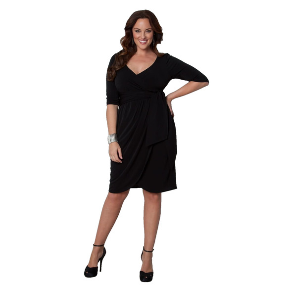 Kiyonna Women Dress Black 3X Harlow Style Faux Wrap LBD Sweetheart Neckline LBD - Picture 3 of 9